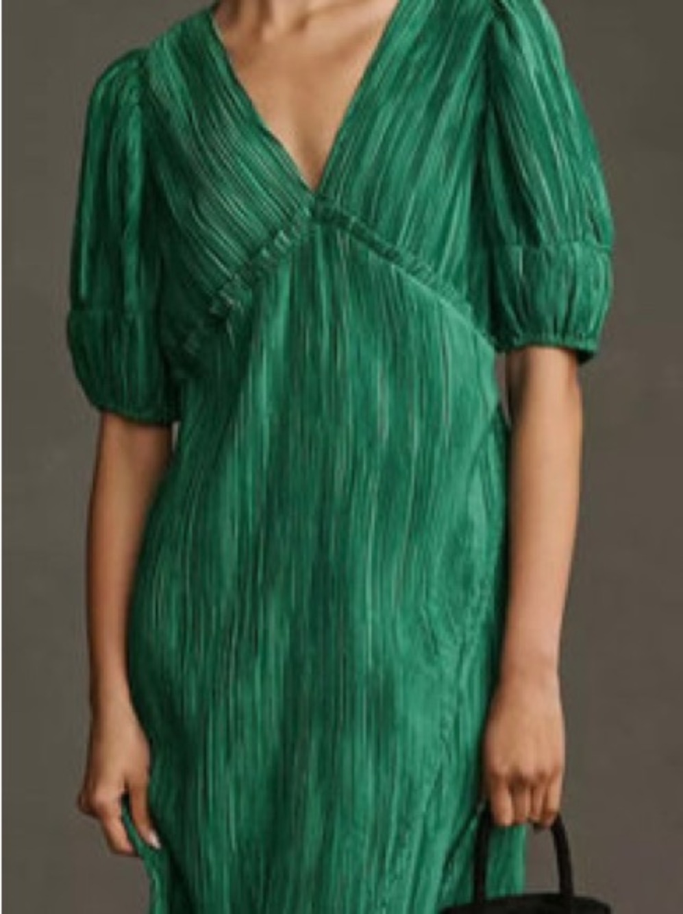 Anthropologie Emerald Green Pleated V-Neck Midi Dress - Picture 7 of 7